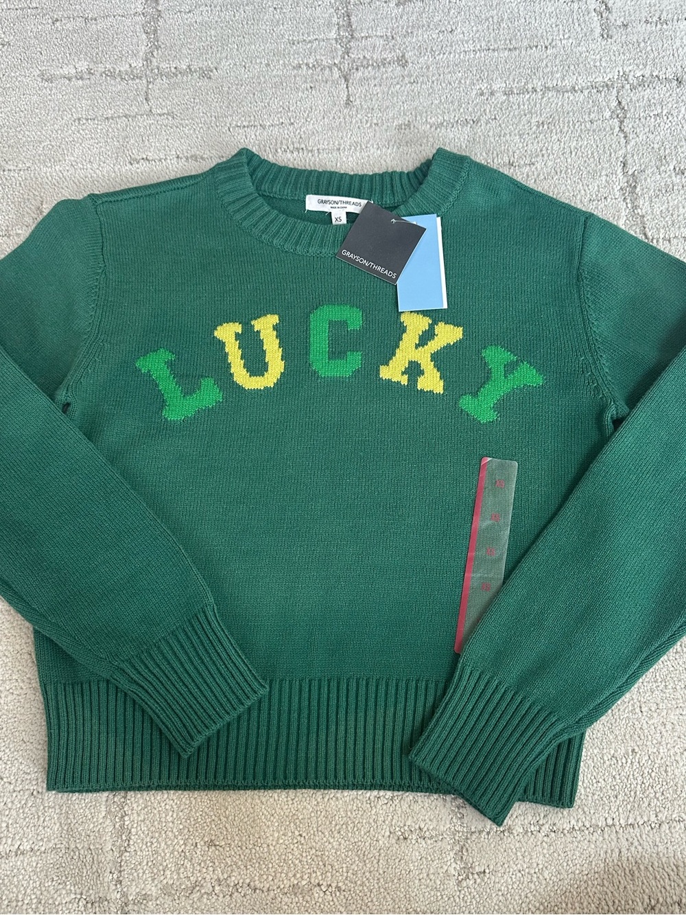 NWT Grayson Threads Green Knit LUCKY Sweater